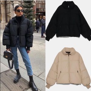 Zara Tan Puffer Blogger Coat Size XS